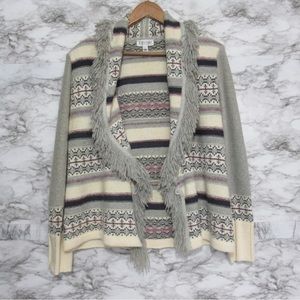 St. John Sport Sweater Cardigan with Fringe Size Medium
